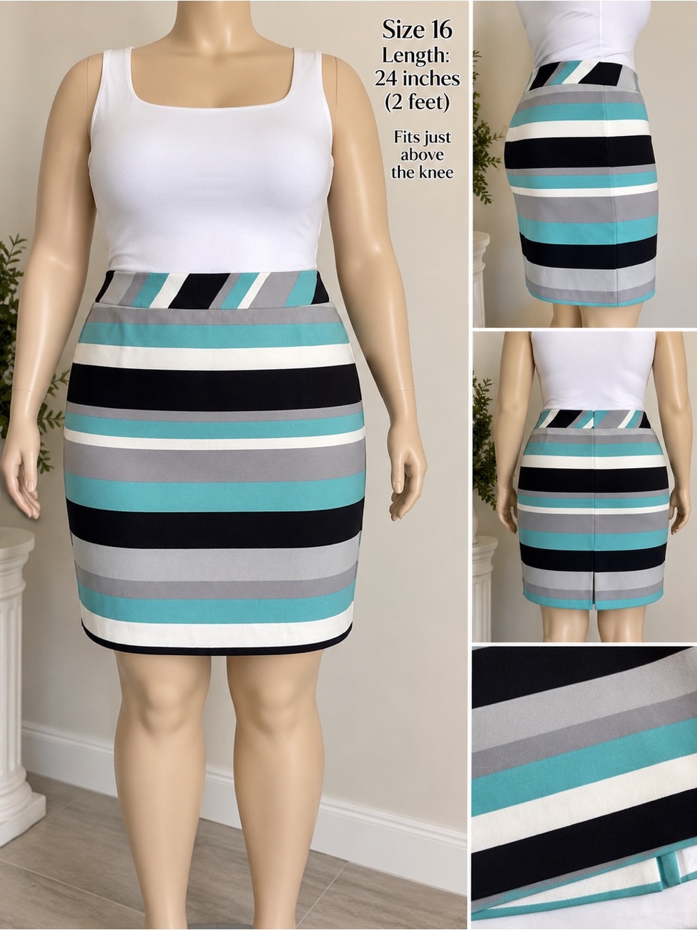Nine West Striped Pencil Skirt Size 16 Petite Multicolor Stretch